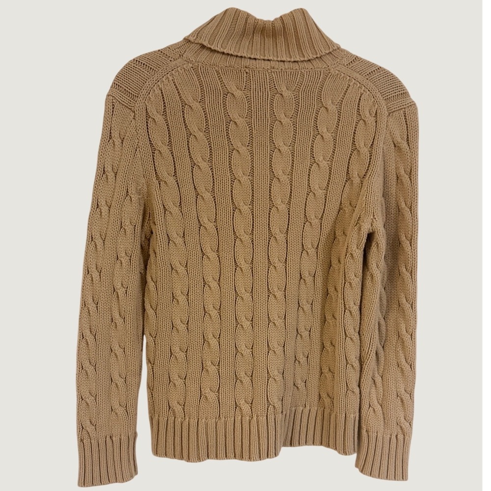 J.Crew Womens Camel Tan Cable Knit Cotton Turtleneck Sweater 63355 Small